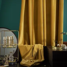 Cortinas 2021 Novas cortinas personalizadas de veludo para sala de estar Luxo Luxo Velvet Golden Retro Açafrão Brilhante Brilhante Quarto Alto