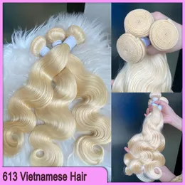 Hochwertige peruanische vietnamesisches Haar doppelt gezeichnet 613 Blonde Körperwellenwellenhaarverlängerungen 3 Bündel 100% rohe jungfräuliche Remy menschliche Haare
