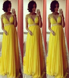 Sukienki wieczorowe Liban Żółta czapka Szyfonowa z koraliki suknie wieczorowe Letnie ciążowe ciąży seksowne formalne sukienki wieczorne plus 9645391