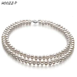 HOOZZ.P Echte Perlen-Halskette, weiß, schwarz, natürliche Süßwasser-Zuchtperle, doppelte Halskette für Frauen, Geschenk, Perle 6–7 mm, A 240301