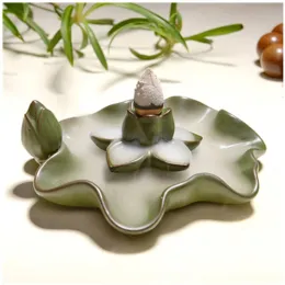 Burners Creativity Lotus Backflow Incense Burner Ceramic Incense Stick Aromatherapy Censer Zen Buddhist Decor Ornaments