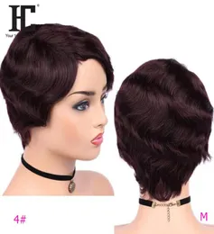 HC Pixie Cut Lace Front wigs 100 Real Human Hair Wigs Brazilian Finger Wave Wig Ocean Wave Lace Part Short Wigs8335815