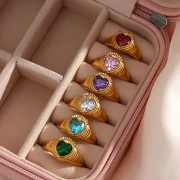 Przezroczyste kolorowe błyszczące cyrkon Heart Koron Koron Gold Pierścienie dla kobiet ze stali nierdzewnej 18K PVD PlATE Romantic Y2K Jewery Pierścień 240311