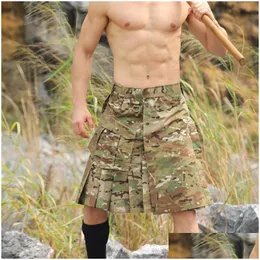 Hunting Jackets Outdoor Men Scottish Kilt Camouflage Personality Dress Up Shorts Skirt Training Gun Accessories Cs Army Tactical Gear Dhzcb