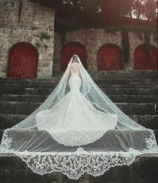 Sprzedaż Długość kaplicy welony ślubne z aplikacjami w magazynie długie zasłony ślubne 2019 Vestido de noiva longo Wedding Veil1087362