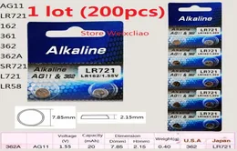 200pcs 1 lote AG11 LR721 162 361 362 362A SR721 L721 LR58 155V bateria alcalina de célula tipo botão, baterias tipo moeda 2916968