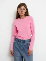 البلوزات النسائية Wolfeel Spring Autumn Cotton T-Shirt أسفل سيدة صلبة صلبة طويلة الأكمام الطويلة قمصان قميص كبير الحجم