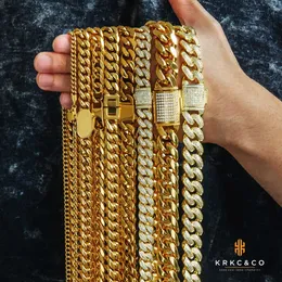 Corrente de ouro personalizada 14k real banhado a pino gelado joia colar de diamante masculino correntes de ligação cubana de aço inoxidável