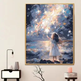 Dipingere con i numeri con i numeri per il cielo stellato notturno per adulti Dropshipping Pittura a olio su tela con i numeri Decorazioni per la casa