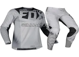 رقة Fox MX 360 كيلوa سباقات جيرسي سروال موتوكروس دراجة دراجة رياضة MTB ATV Men039S Gray Gear Set1660195