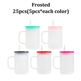 Z11 suco canecas de vidro com colorido pp 17oz café e garrafa lidar com tumbler sublimação verão drinkware tampas copo palha oifoh