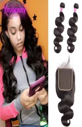 Brazilian Virgin Hair Extensions 2 Bundels With 6X6 Lace Closure Body Wave Human Hair Wefts With 66 Closure Natural Color7578376