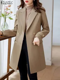 ZANZEA WOMEN ELIGANT SOLID LONG COAT AUTURN LAPEL COLLAR BLAZER FASHION LEST SLEEVE JACKETカジュアルルーズボタンアウトウェア240229