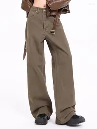 Kvinnors jeans 2024 Streetwear Men's and American Straight Barrel Coffee Plus Size Pants Harajuku Fashion S-3XL