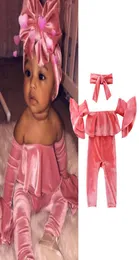 2019 Nya Baby Girls Rompers Ins Children Velvet Axelfri Fly Sleeve Jumpsuits Fashion Infant Toddlers klättringskläder med H5903483