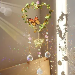 Chimes Heart Suncatchers Window Hanging, Colorful Crystal Suncatcher With Futterfly, Crystals Light Catcher With Prisms Garden