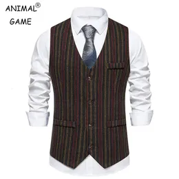 Mense Casual Plaid Suit Vest Tweed Slim Fit Waistcoat för bröllopstankar 240312