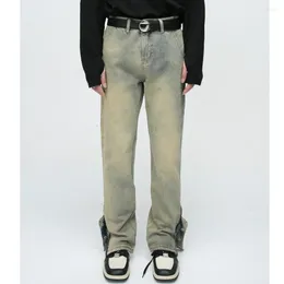 Jeans da uomo 2024 moda primaverile High Street Zipper cotone casual Vintage sciolto dritto coreano idea tinta unita Hip Hop