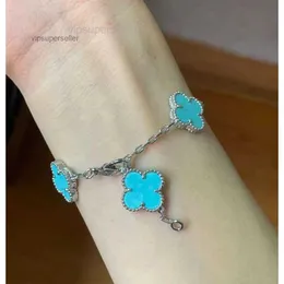 디자이너 팔찌 Cleef van 4 Four Leaf Clover Bracelet Bangle Vanly Clefly High Edition Four Leaf Grass Five Flower Plated 18K True V Gold Fading Peter Stone Silver S