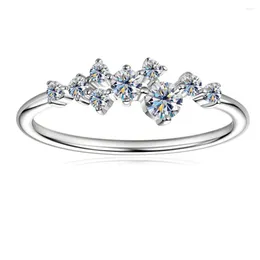 クラスターリングm-jaja moissanite for women d color vvsiウェディングバンドS925スターリングシルバーデートデートリングジュエリーアクセサリーギフト