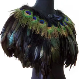 Kadınlar Gerçek Peacock Feather Kürk Gelin Nedime Düğün Cape Wrap Pashmina Eşarp Şalları Akşam Fantezi Elbise Partisi S1810251Z