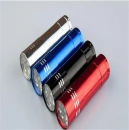 9 LED Mini Aluminum UV Ultra Violet 9 LED Flashlight Blacklight Torch Light Lamp 100PCS ship4520524