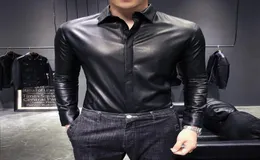 Camisas de couro ocidental masculinas preto urbano cowboy sexy antisocial clube roupas slim fit couro sintético masculino roupas de moda coreana 26283812