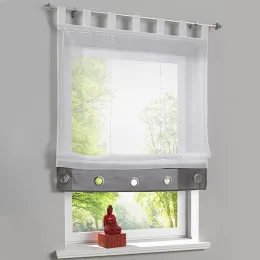 Cortinas romanas para sala de café, cortina transparente para cozinha, sala de estar, voile, painel de triagem, 1 unidade com cintos de fita