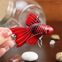 Portachiavi con ciondolo per borsa con piccolo pesce rosso in pelle di vacchetta di design, puro pesce rosso fatto a mano, portachiavi appeso giallo Koi L4YS