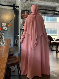 エスニック服ラマダン2ピースセットロングキマードレスムスルマンアンサンブルイスラム教徒アバヤ女性祈りの衣服サウジアイドニカブジルバブ