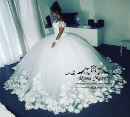 Princess White 3D Floral Wedding Dresses 2020 Ball Gown Off Shoulder Vintage Lace Plus Size African Arabiska brudklänningar Vestido de6623682