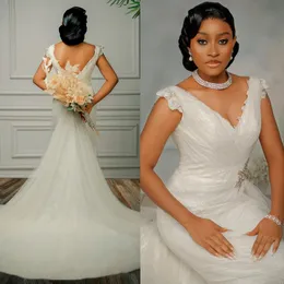 2024 Свадебное платье с русалкой больших размеров для невесты со съемным шлейфом Свадебные платья Иллюзия с V-образным вырезом и бисером Кружевные обручальные платья для африканских чернокожих женщин и девочек NW149