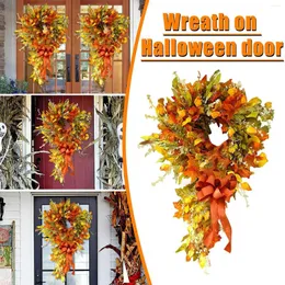 Dekorative Blumen aus Seide mit Stielen, künstliche Topfpflanzen für den Außenbereich, großer Halloween-Herbst-Ahorn-Außenkranz, Zoll