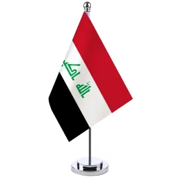 Tillbehör 14x21cm Office Desk Flag of Irak Banner Boardroom Table Stand Pole The Iraqi National Flag Set Meeting Room Decoration