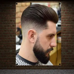 Acessórios Beardar masculino Classic Hairstyle Poster Adesivo de parede de alta qualidade Bandeira da bandeira Pintura de parede pendurada barbearia Decoração de parede B B