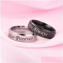 Band Rings Letter His Always Her Ring Stainless Steel Women Mens Love Fashion Jewelry Will And Sandy Drop Delivery Dhbal