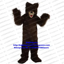 Costumi mascotte Pelliccia lunga Marrone Orso grizzly Ursus Arctos Costume mascotte Personaggio dei cartoni animati Boutique Presente Affetto Espressione Zx593