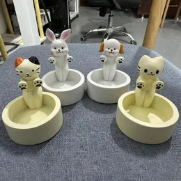 Castiçais titular decoração resina dos desenhos animados para sala cozinha banheiro gatinho cão coelho castiçal desktop