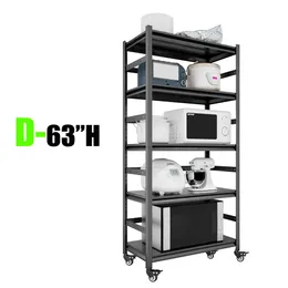 63"H - Heavy Duty Metal Sheing Unit Adjustable 5-tier Pantry Shees with Wheels Load 1750LBS Kitchen Shelf Garage Storage