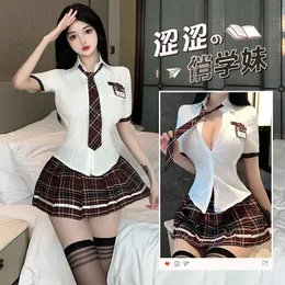 Jk sexy schoolgirl traje uniforme cosplay erótico mini saia role-playing jogos pornô lingeries para mulher sexo terno 240307