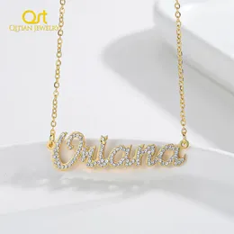 Qitian Custom Crystal Name Necklace Personalized BlingBling Stone Name Necklaces Stainless Steel Jewlery For Women Gifts 240229