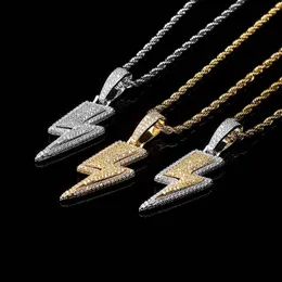 Hip Hop Dual Color Lightning Pendant True Gold Electropated Copper Set med Zirconia Personlig Hiphop Men's Halsband