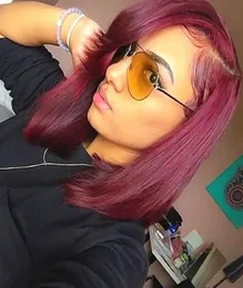 2020 Straight Bob Wig Human Hair Brazilian Straight Lace Front Wig Red 99J Burgundy 27 Preplucked Lace Human Hair Wigs Short Bob W9163640