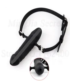 Silikon DoubleEnded Hohl Offenen Mund Knebel Dildo Oral Harness Strap On Penis Plug BDSM Bondage Erotische sexy Spielzeug für paare7375372