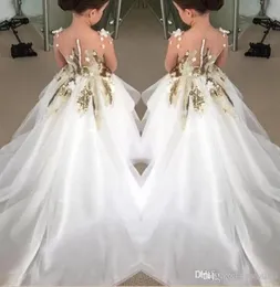 Новый дизайн, платья для девочек-цветочниц, 2023 год, для свадьбы, с длинными рукавами, золотыми блестками, пышные вечерние платья, платье для первого причастия для ребенка Te2924700