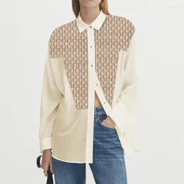 Women's Blouses Retro Ladies Elegant Blouse Luxury Design Brand Patchwork Shirt Cotton Casual Shirts Long Sleeve Loose Office Lady Top