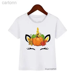 T-shirts Nybarn T-shirts Funny Unicorn Halloween Pumpkin Print för barn Halloween kostym mode pojkar/ flickor universal tshirts ldd240314