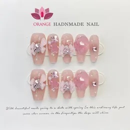 手作りY2K Korea Press on Nails Girl Reusable Decoration Fake Full Cover人工マニキューアウェアラブルオレンジネイルストア240313