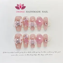 El yapımı Y2K Kore Tırnaklar Üzerinde Basın Kız Yeniden Kullanılabilir Dekorasyon Sahte Tam Kapak Yapay Manikür Giyilebilir Orange Nail Store 240313