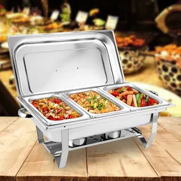 3 Pan Food Isıçlı Paslanmaz Çelik Büfe Seti Catering Chafer Kapak 240308